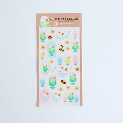 Furukawa Shiko Okashina Doubutsu Kobo Clear Sticker Sheet - Cream Seal - Sticker Sheets