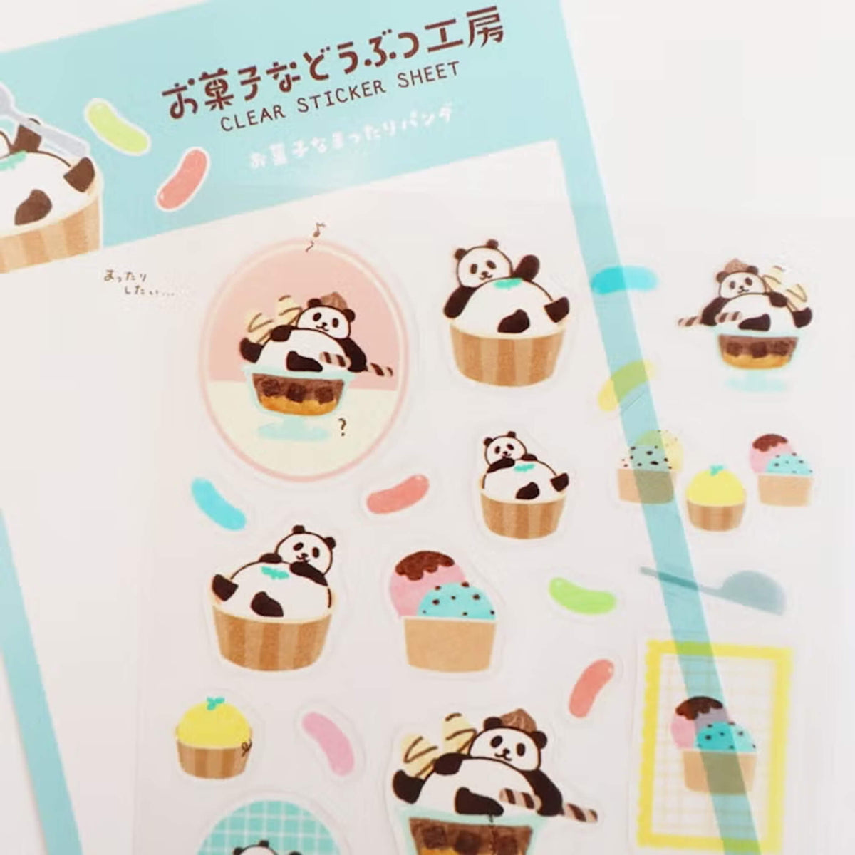 Furukawa Shiko Okashina Doubutsu Kobo Clear Sticker Sheet - Mattari Panda - Sticker Sheets