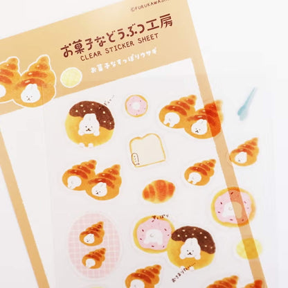 Furukawa Shiko Okashina Doubutsu Kobo Clear Sticker Sheet - Suppori Rabbit - Sticker Sheets