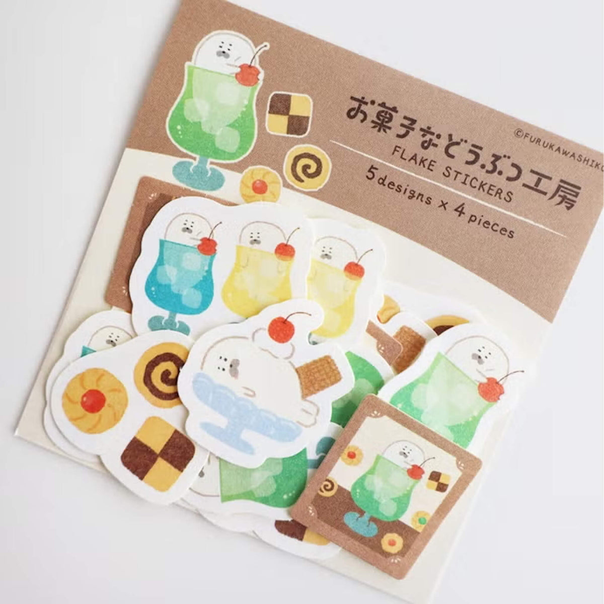 Furukawa Shiko Okashina Doubutsu Kobo Washi Flake Sticker - Cream Seal - Flake Stickers