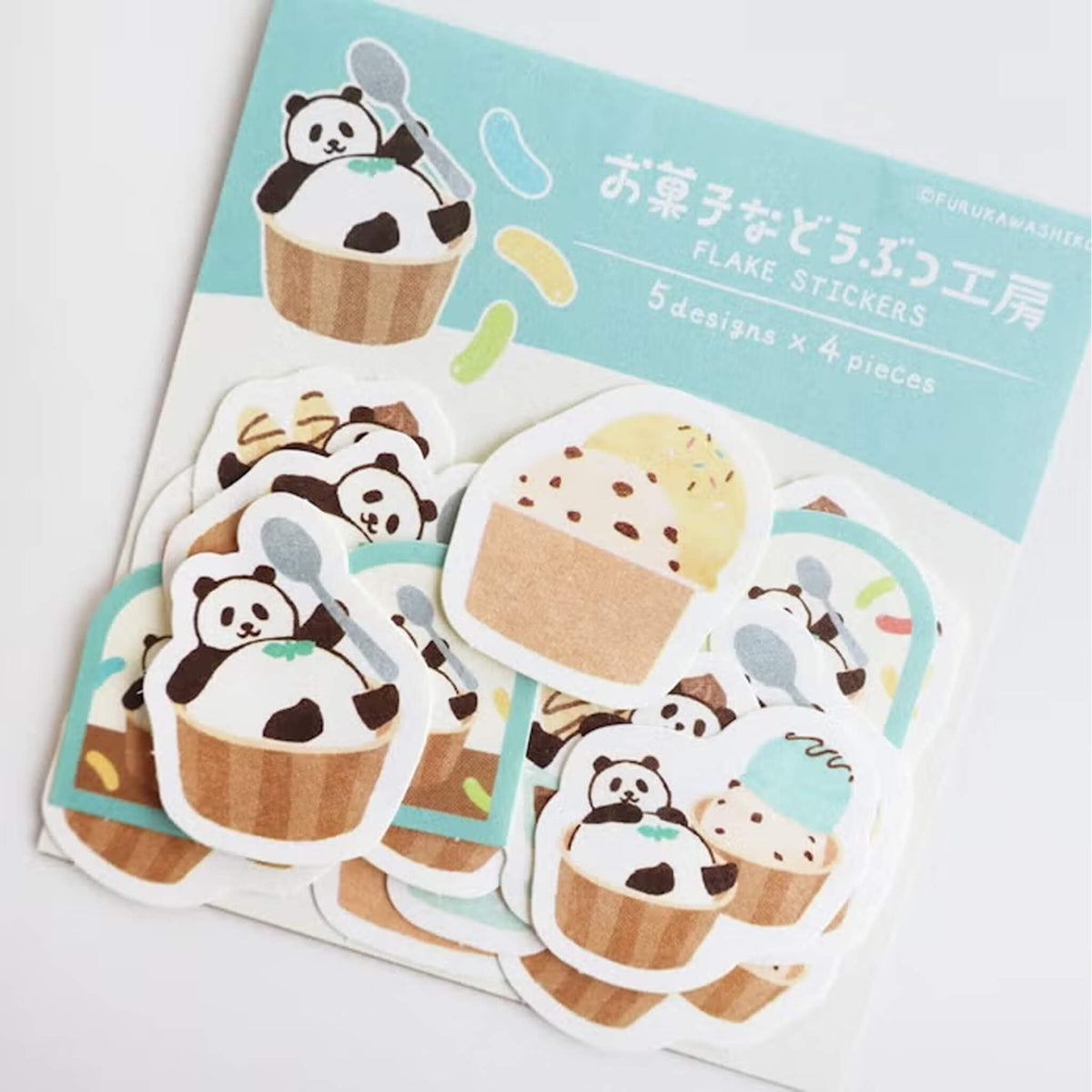 Furukawa Shiko Okashina Doubutsu Kobo Washi Flake Sticker - Mattari Panda - Flake Stickers