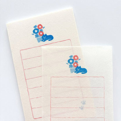 Furukawa Shiko Soebumisen Mini Letter Set - Morning Glory and Cat - Wa - Life 2025 Summer Limited - Mini Letter Writing Sets