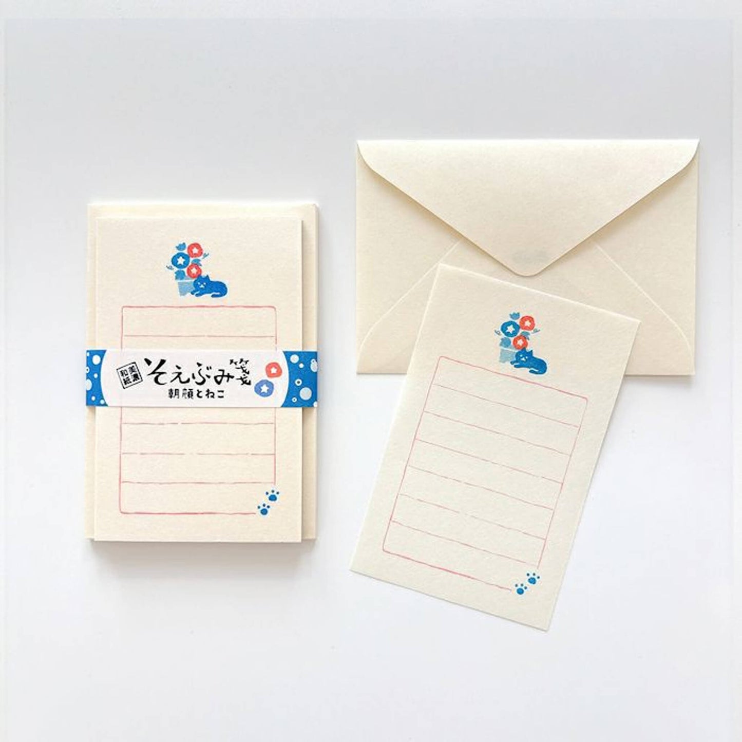 Furukawa Shiko Soebumisen Mini Letter Set - Morning Glory and Cat - Wa - Life 2025 Summer Limited - Mini Letter Writing Sets