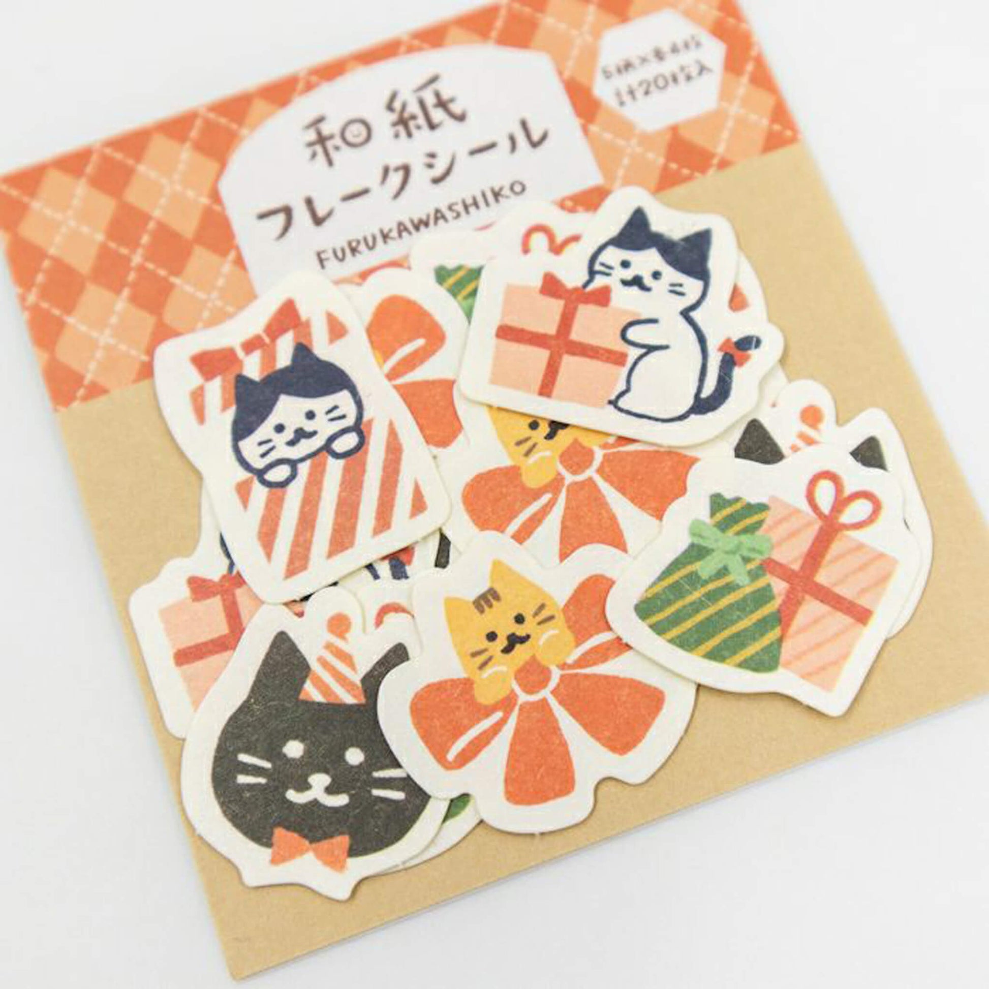 Furukawa Shiko Washi Flake Sticker - Cat and Gift - Wa - Life 2025 Winter Limited - Flake Stickers