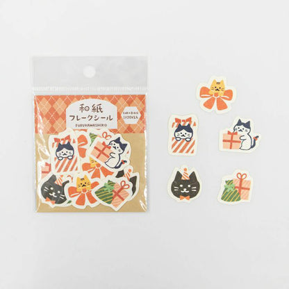 Furukawa Shiko Washi Flake Sticker - Cat and Gift - Wa - Life 2025 Winter Limited - Flake Stickers