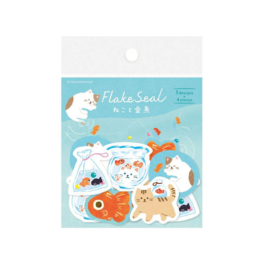 Furukawa Shiko Washi Flake Sticker - Cat and Goldfish - Wa - Life 2025 Summer Limited - Flake Stickers