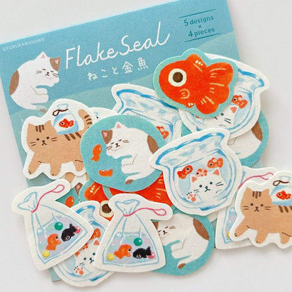 Furukawa Shiko Washi Flake Sticker - Cat and Goldfish - Wa - Life 2025 Summer Limited - Flake Stickers