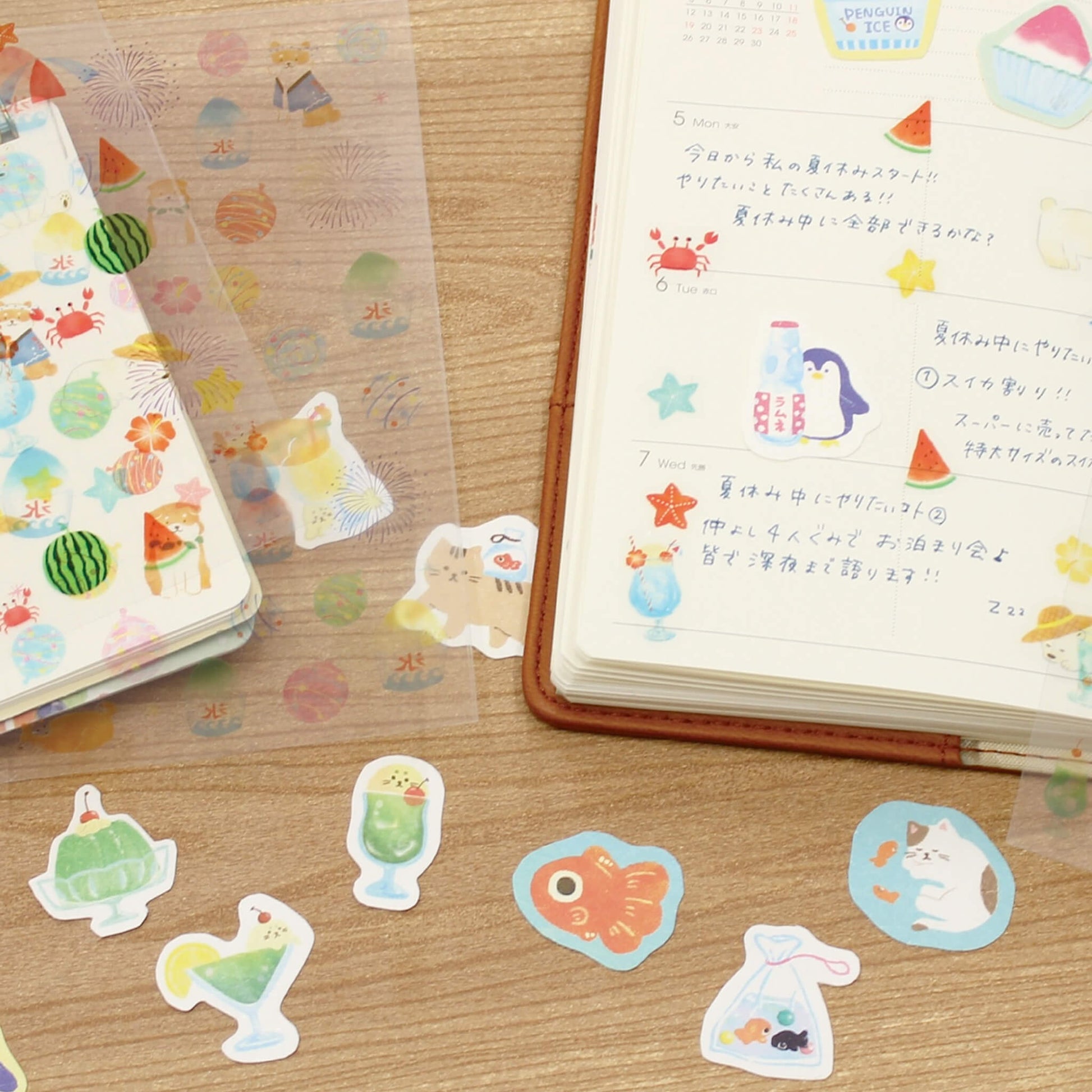 Furukawa Shiko Washi Flake Sticker - Cat and Goldfish - Wa - Life 2025 Summer Limited - Flake Stickers