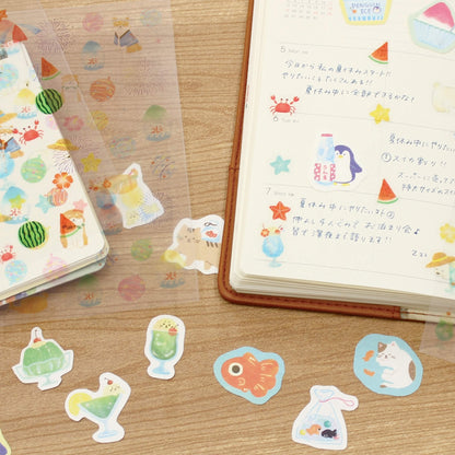 Furukawa Shiko Washi Flake Sticker - Cat and Goldfish - Wa - Life 2025 Summer Limited - Flake Stickers