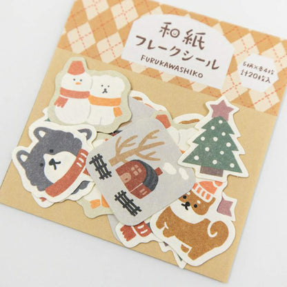 Furukawa Shiko Washi Flake Sticker - Dog and Snow - Wa - Life 2025 Winter Limited - Flake Stickers