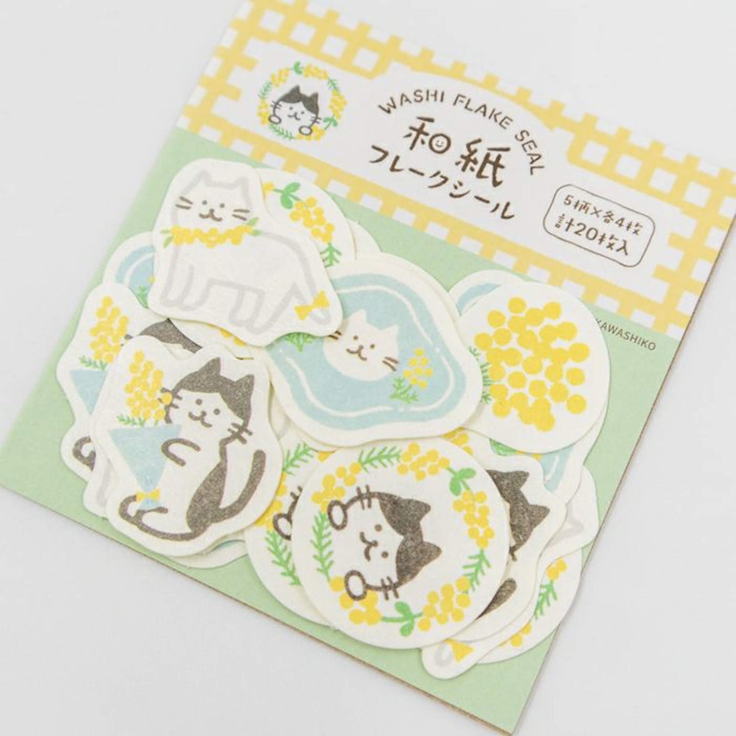 Furukawa Shiko Washi Flake Sticker - Mimosa & Cat - Wa - Life Spring 2026 Limited - Flake Stickers