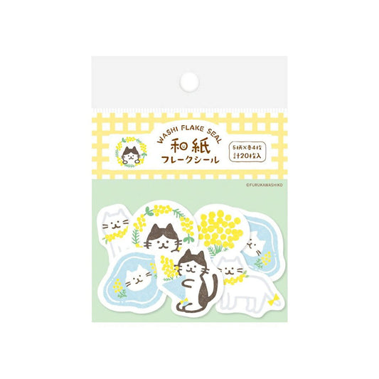 Furukawa Shiko Washi Flake Sticker - Mimosa & Cat - Wa - Life Spring 2026 Limited - Flake Stickers