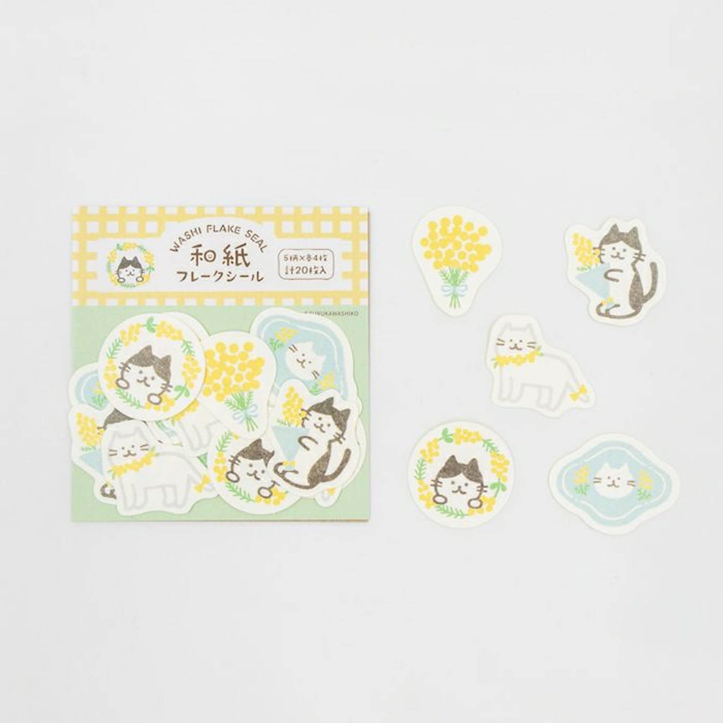 Furukawa Shiko Washi Flake Sticker - Mimosa & Cat - Wa - Life Spring 2026 Limited - Flake Stickers