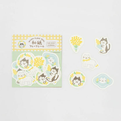 Furukawa Shiko Washi Flake Sticker - Mimosa & Cat - Wa - Life Spring 2026 Limited - Flake Stickers