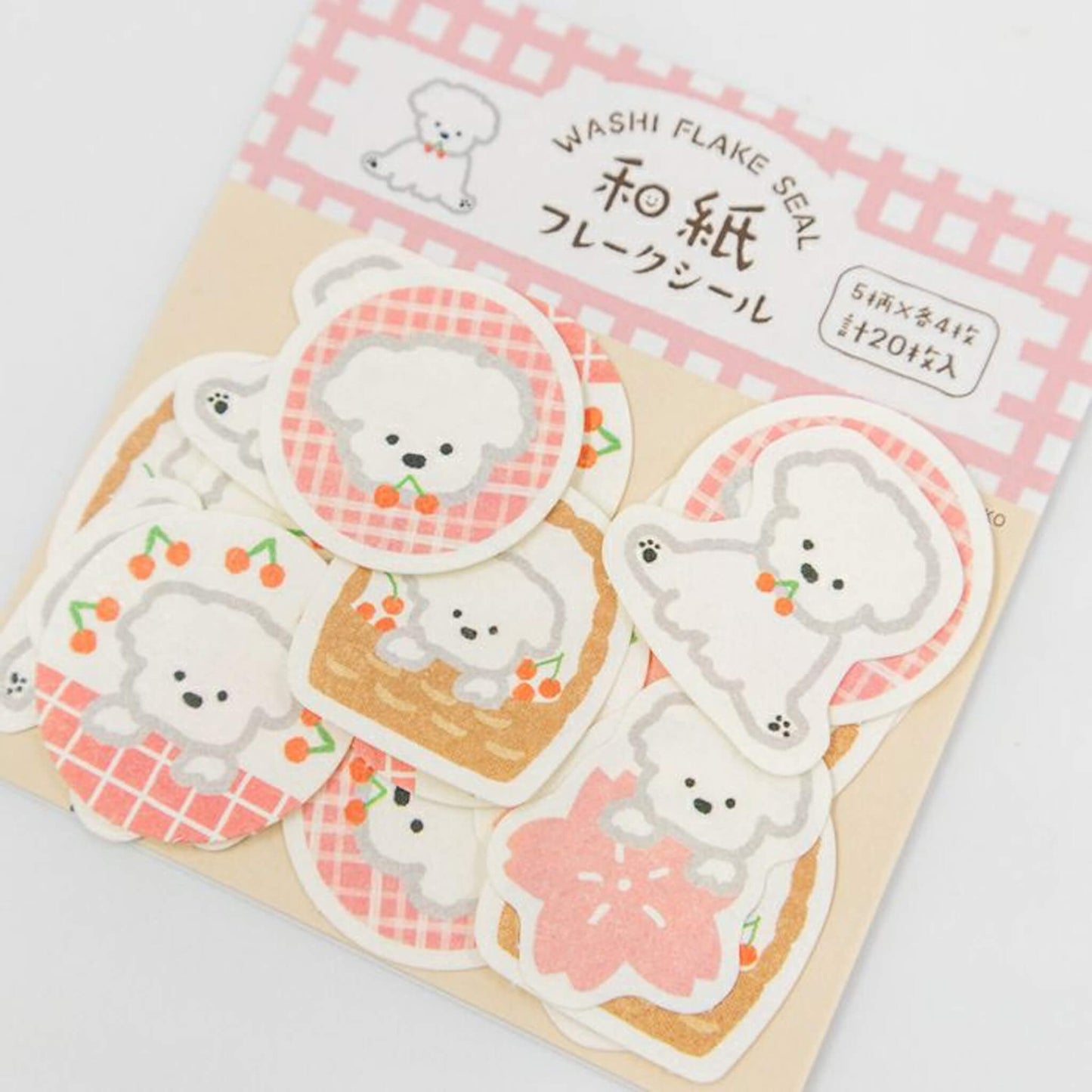 Furukawa Shiko Washi Flake Sticker - Sakura & White Dog - Wa - Life Spring 2026 Limited - Flake Stickers