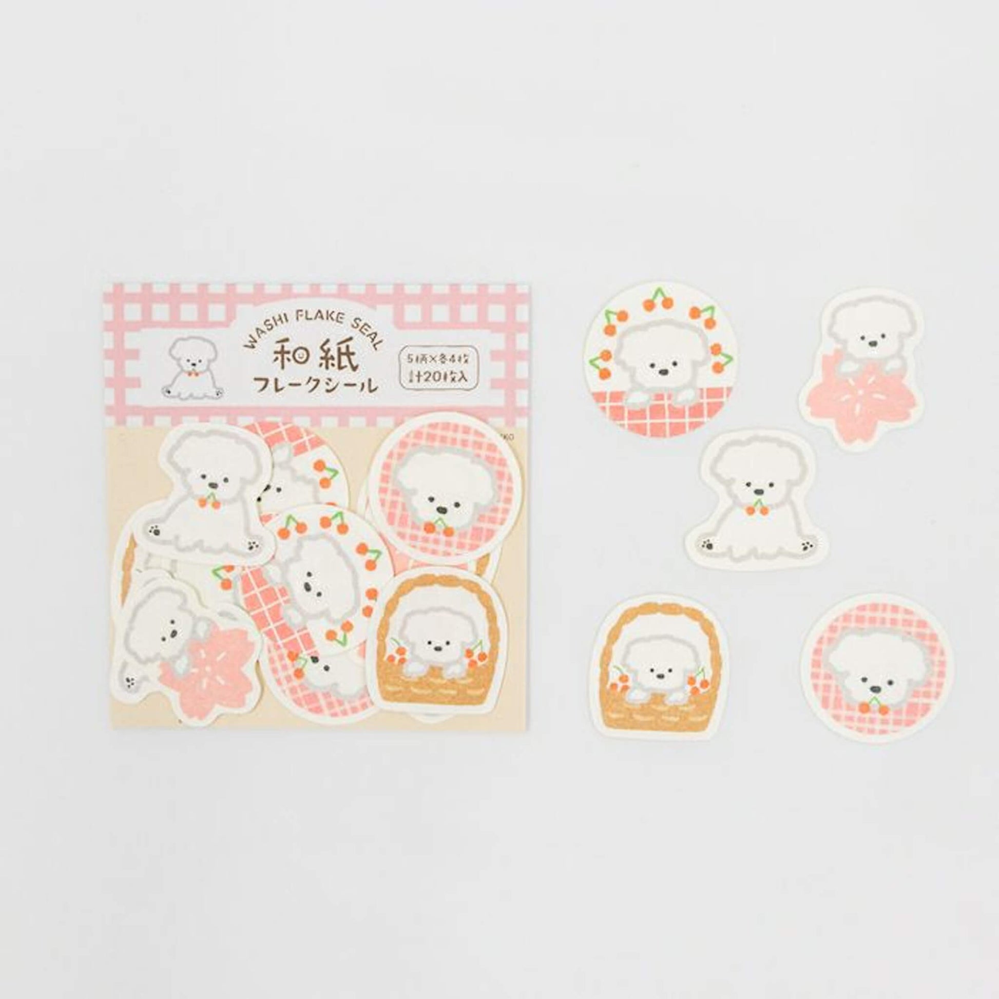 Furukawa Shiko Washi Flake Sticker - Sakura & White Dog - Wa - Life Spring 2026 Limited - Flake Stickers
