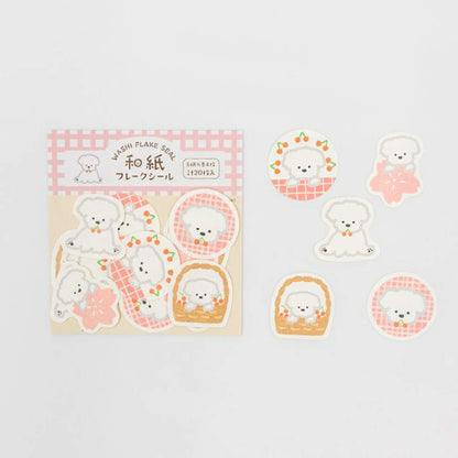 Furukawa Shiko Washi Flake Sticker - Sakura & White Dog - Wa - Life Spring 2026 Limited - Flake Stickers