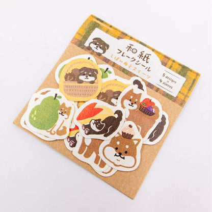 Furukawa Shiko Washi Flake Sticker - Shiba Dog and Sweets - Flake Stickers
