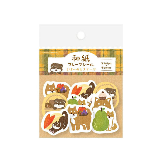 Furukawa Shiko Washi Flake Sticker - Shiba Dog and Sweets - Flake Stickers