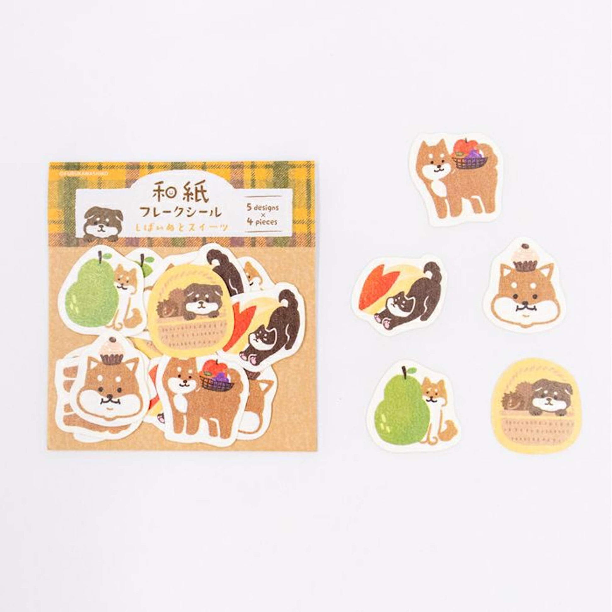 Furukawa Shiko Washi Flake Sticker - Shiba Dog and Sweets - Flake Stickers