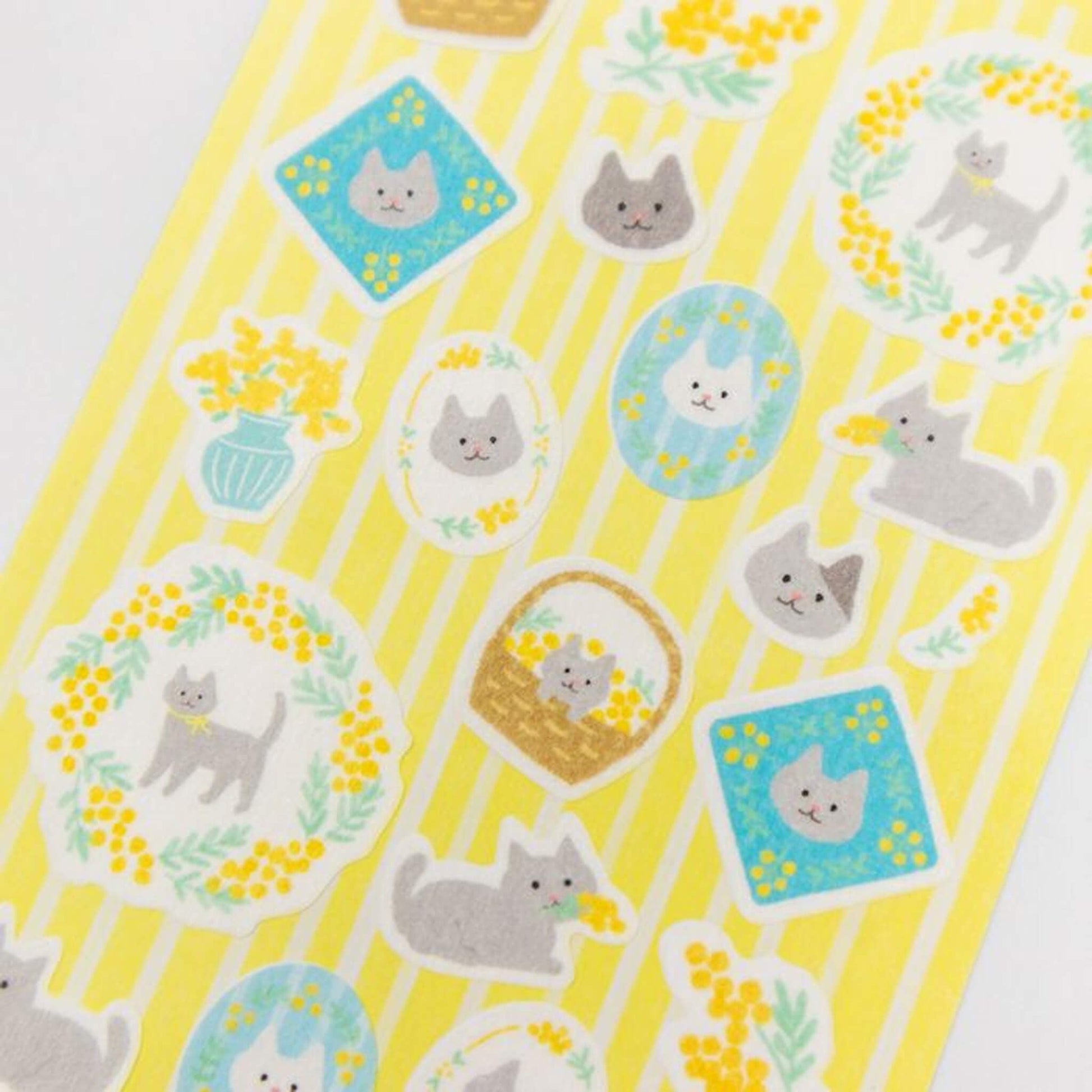Furukawa Shiko Washi Sticker Sheet - Mimosa & Cat - Wa - Life Spring 2026 Limited - Sticker Sheets