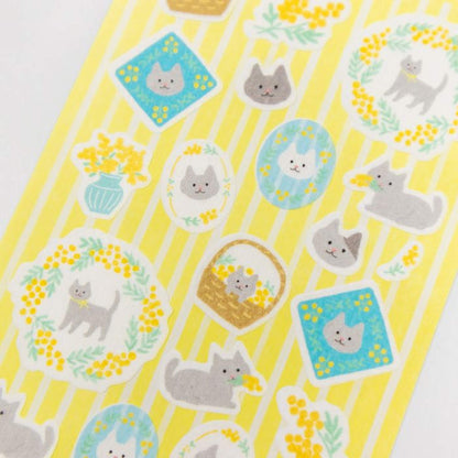 Furukawa Shiko Washi Sticker Sheet - Mimosa & Cat - Wa - Life Spring 2026 Limited - Sticker Sheets