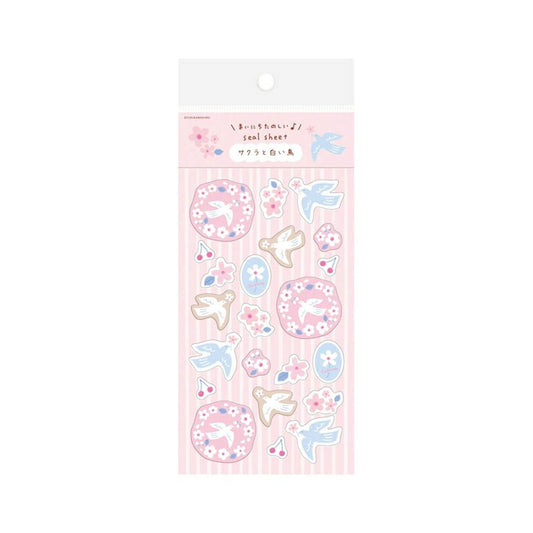 Furukawa Shiko Washi Sticker Sheet - Sakura & White Bird - Wa - Life Spring 2026 Limited - Sticker Sheets