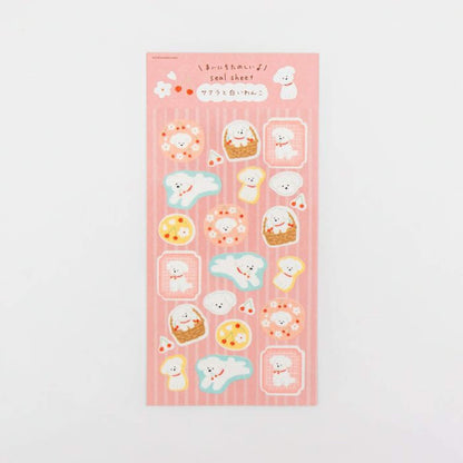 Furukawa Shiko Washi Sticker Sheet - Sakura & White Dog - Wa - Life Spring 2026 Limited - Sticker Sheets