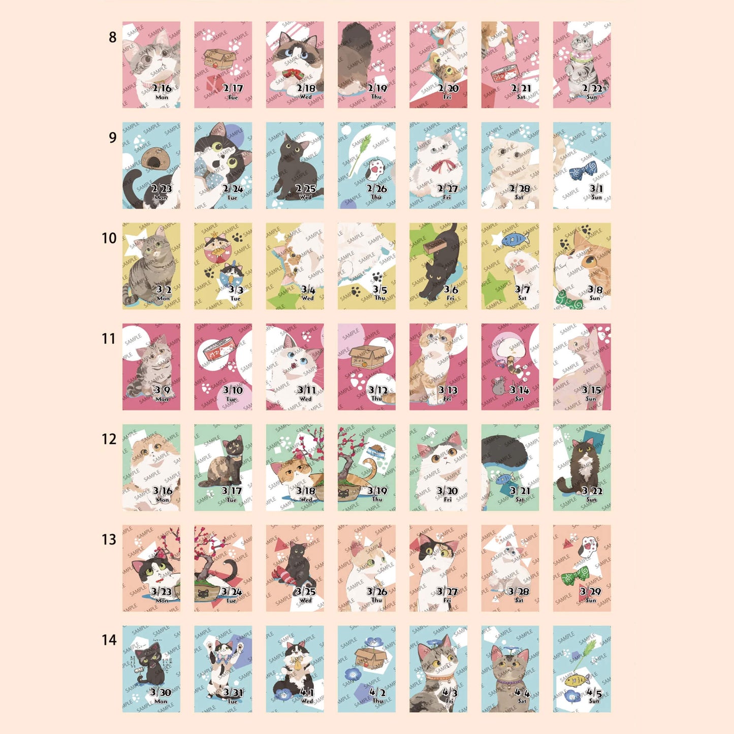 Himekuri 2026 Daily Sticky Calendar - Cat - 2026 Calendars