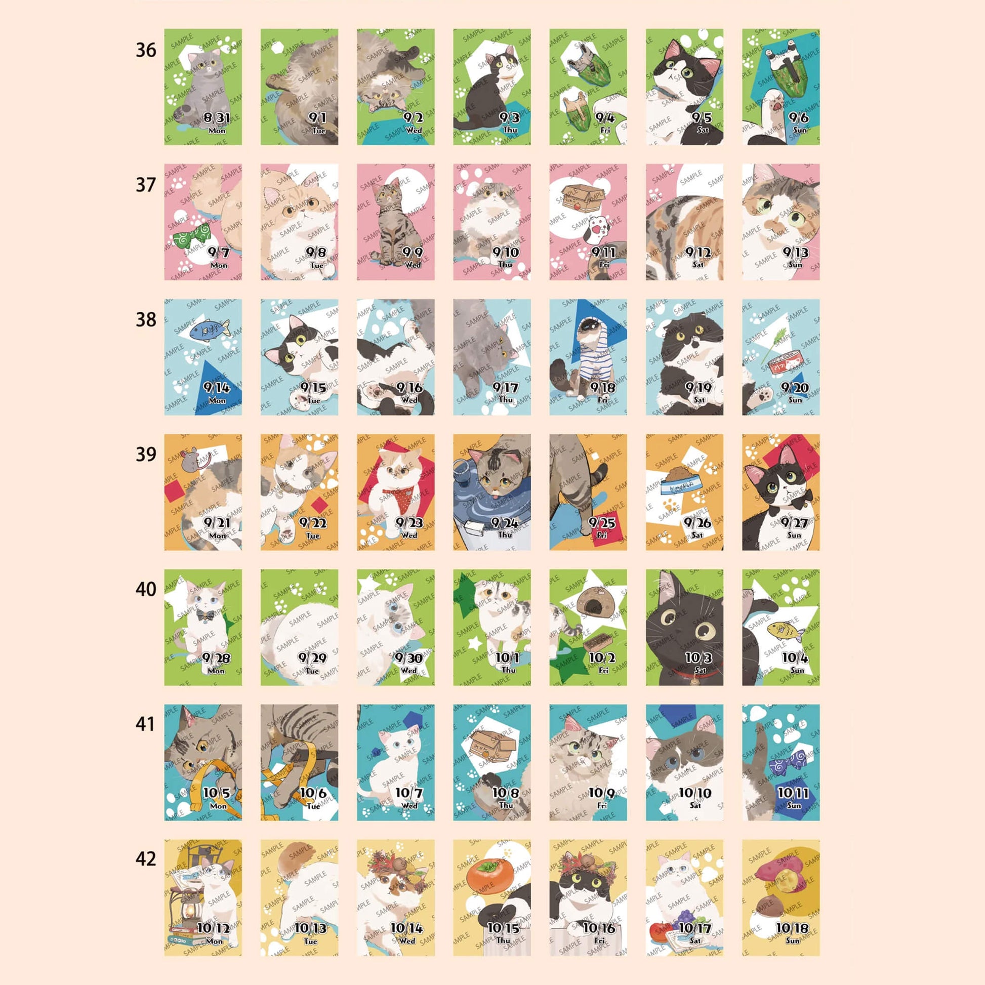 Himekuri 2026 Daily Sticky Calendar - Cat - 2026 Calendars
