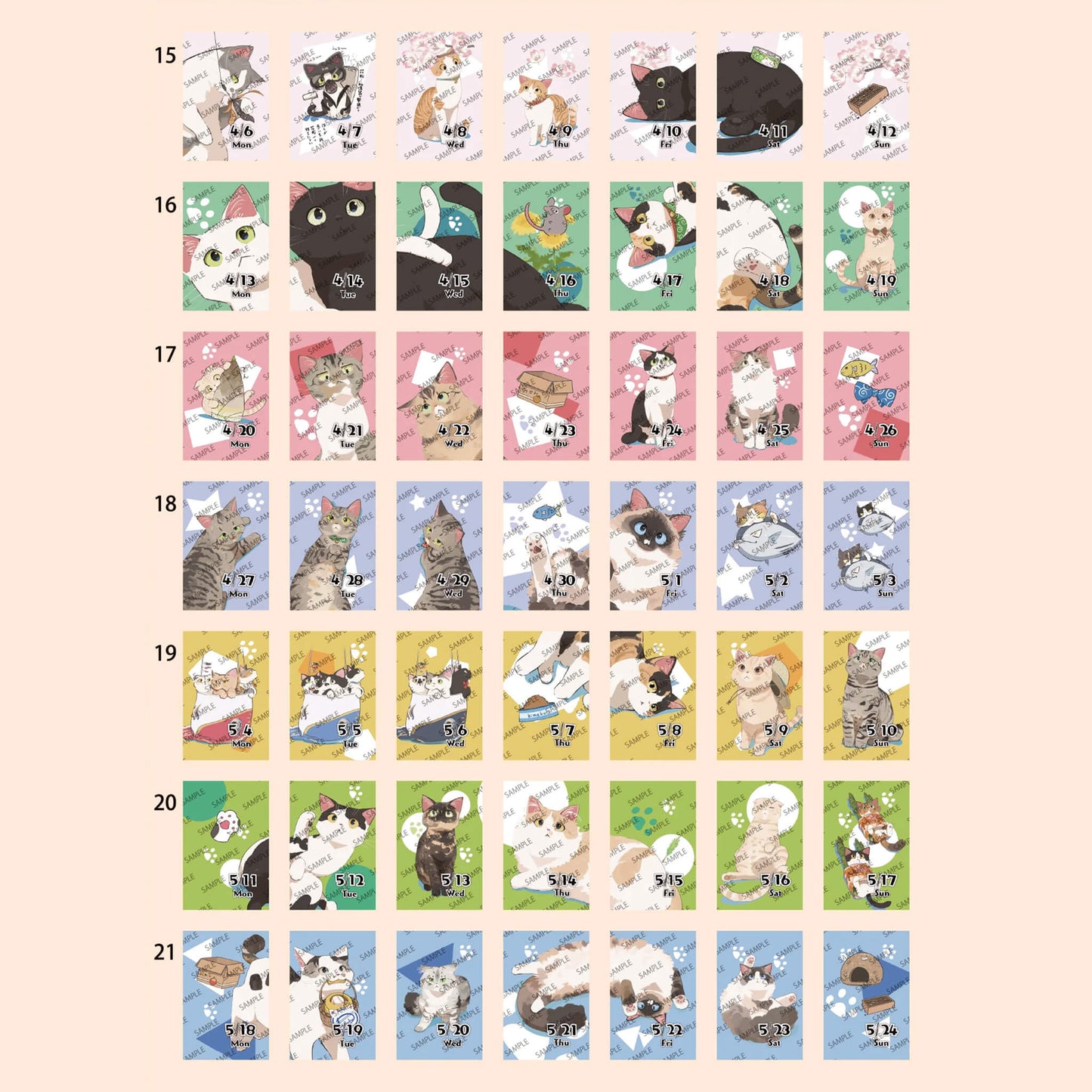 Himekuri 2026 Daily Sticky Calendar - Cat - 2026 Calendars