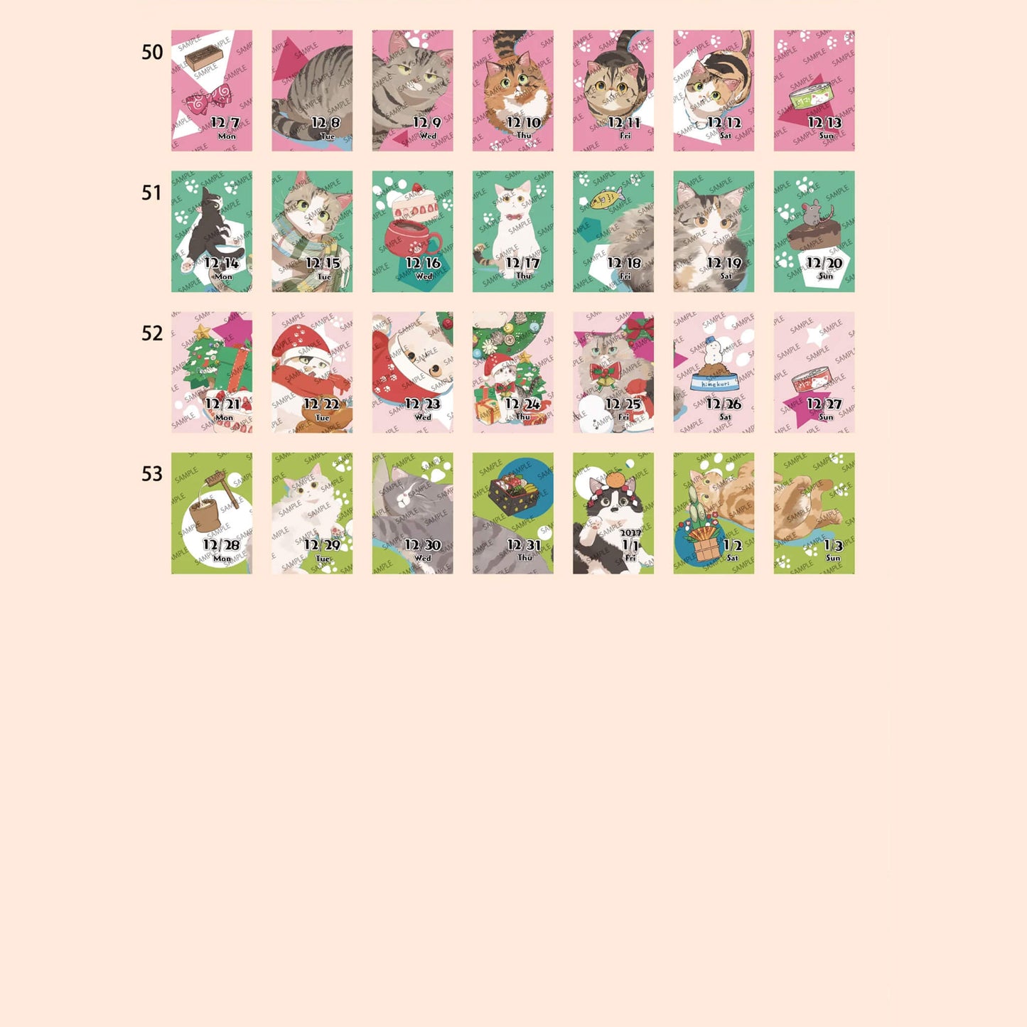 Himekuri 2026 Daily Sticky Calendar - Cat - 2026 Calendars