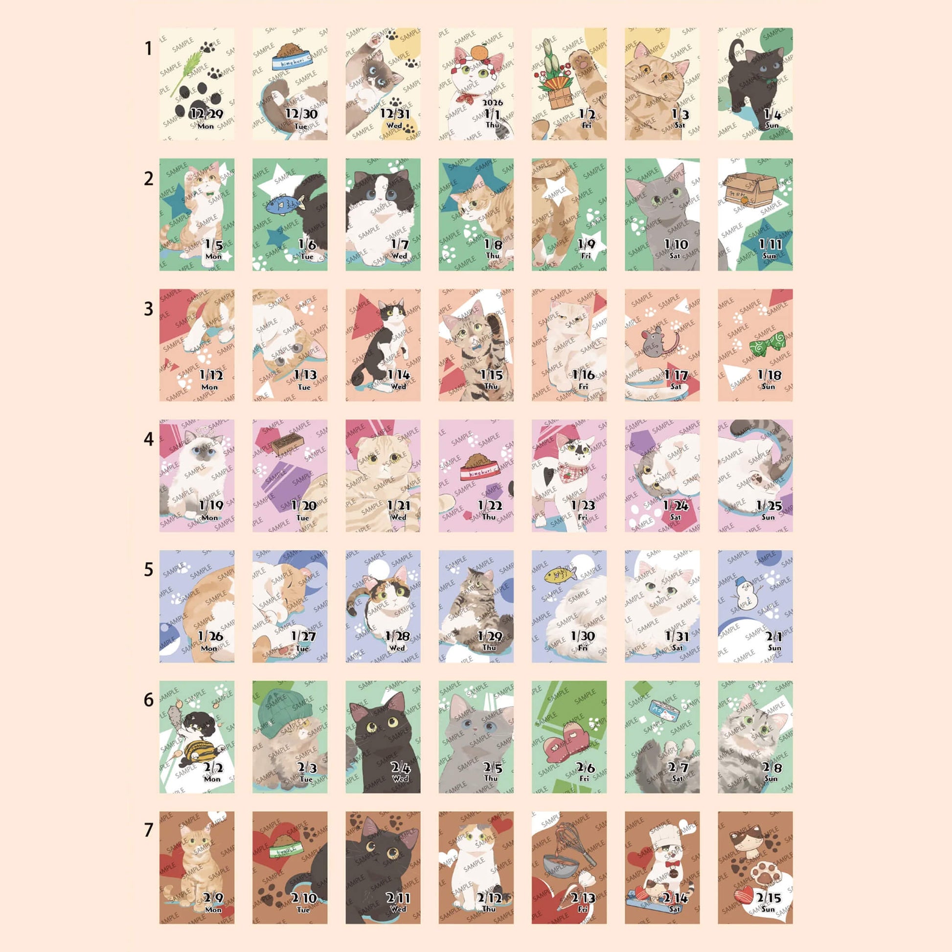 Himekuri 2026 Daily Sticky Calendar - Cat - 2026 Calendars