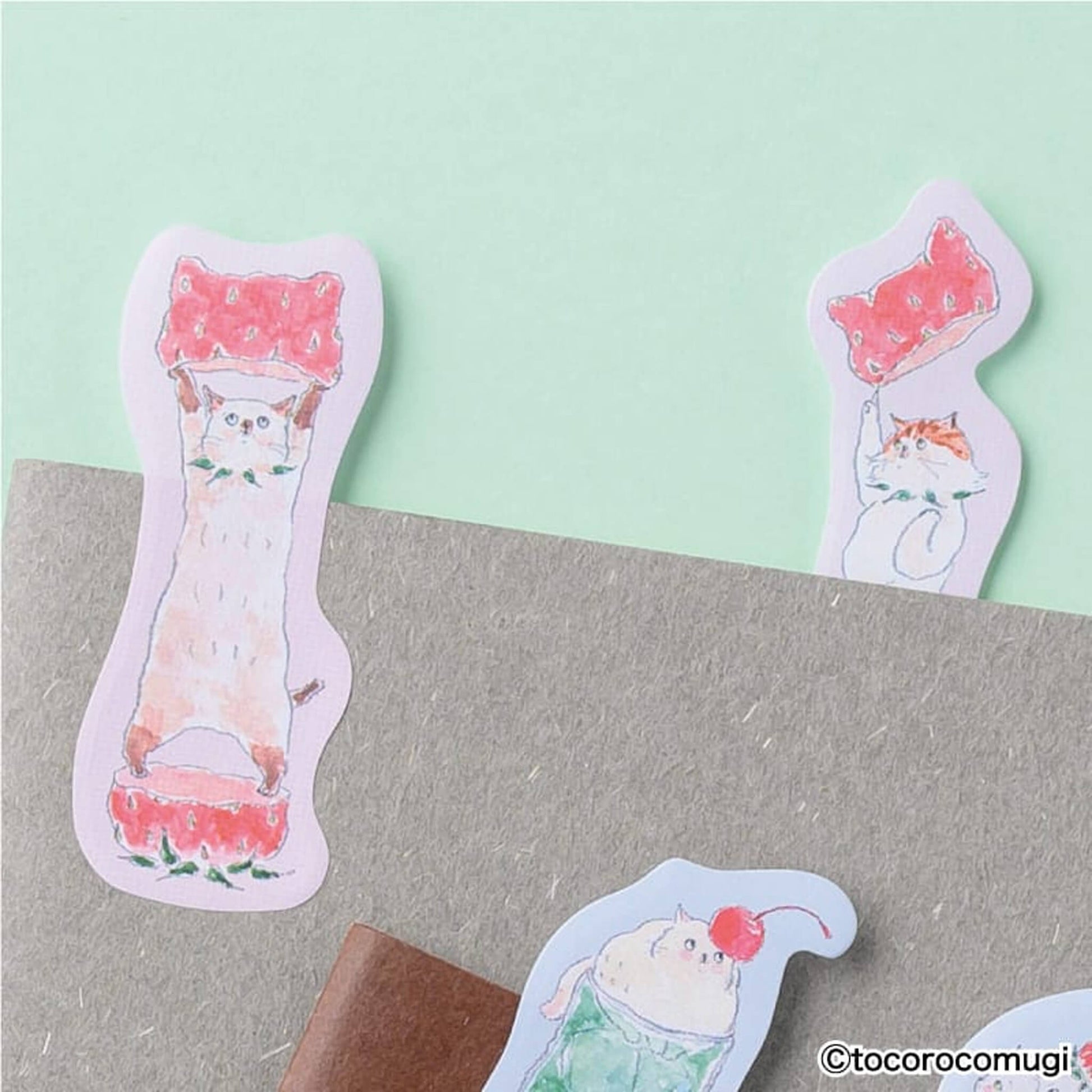 Hisago × Tocoro Comugi Firmly Sticky Notes S Size - Strawberry Cat - Sticky Notes