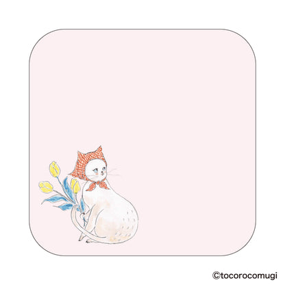 Hisago × Tocoro Comugi Pita Strong-Hold Sticky Notes M - Lovestruck Tulip Cat - Sticky Notes