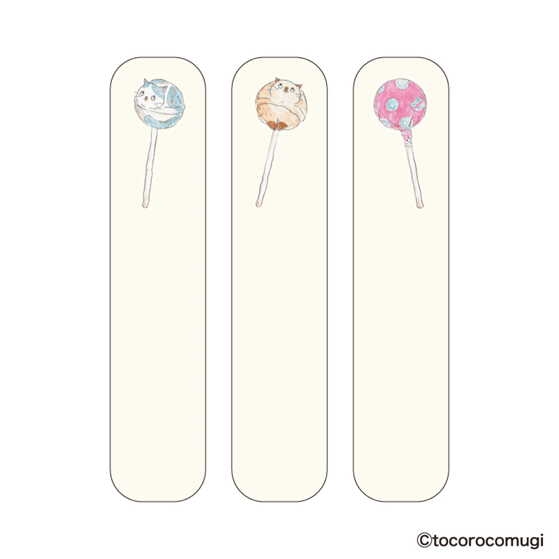 Hisago × Tocoro Comugi Pita Strong-Hold Sticky Notes S - Lollipop Cat - Sticky Bookmarks