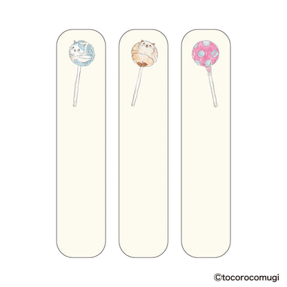 Hisago × Tocoro Comugi Pita Strong-Hold Sticky Notes S - Lollipop Cat - Sticky Bookmarks