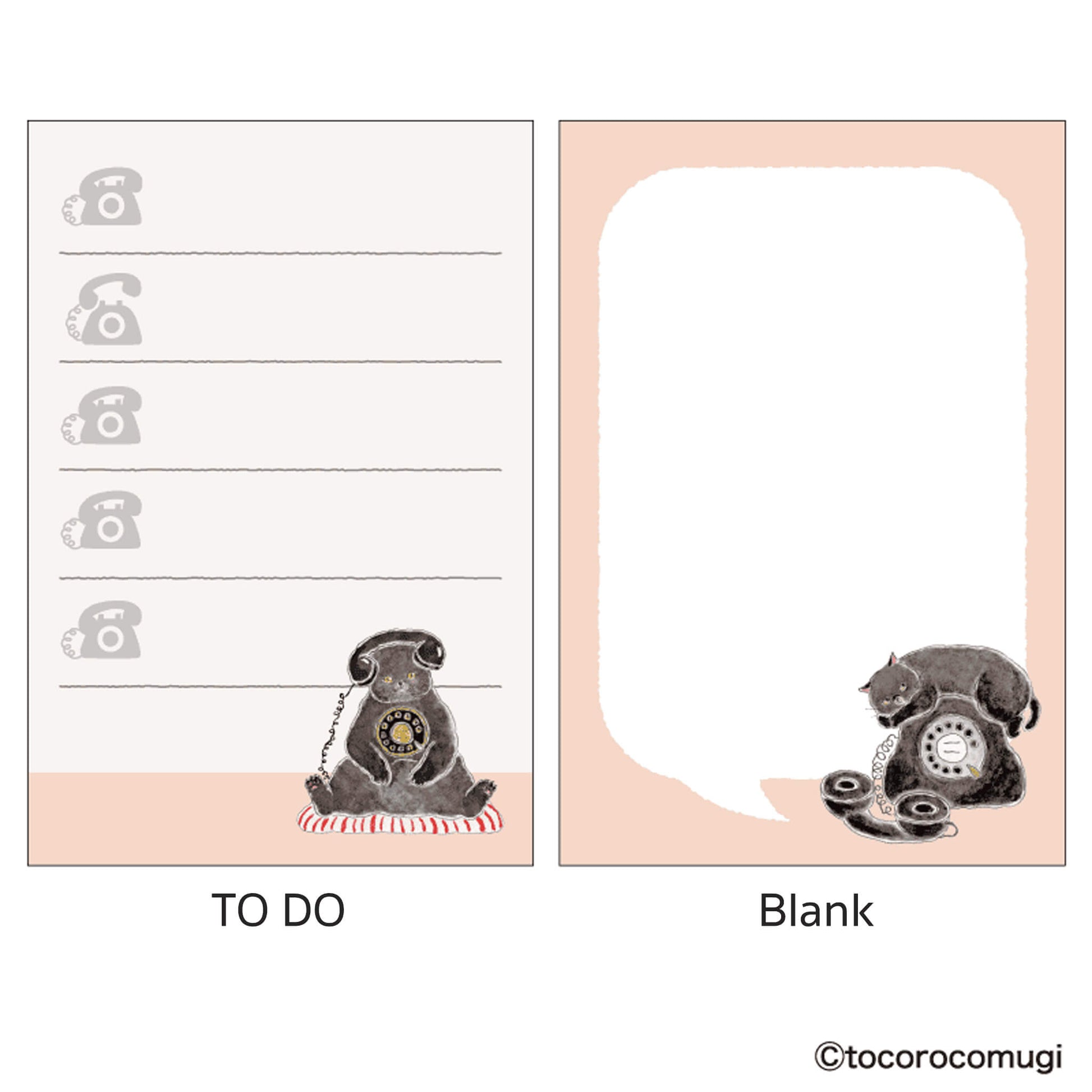 Hisago × Tocoro Comugi Standing Sticky Notes Big - Moshi Moshi Telephone Black Cat - Sticky Notes