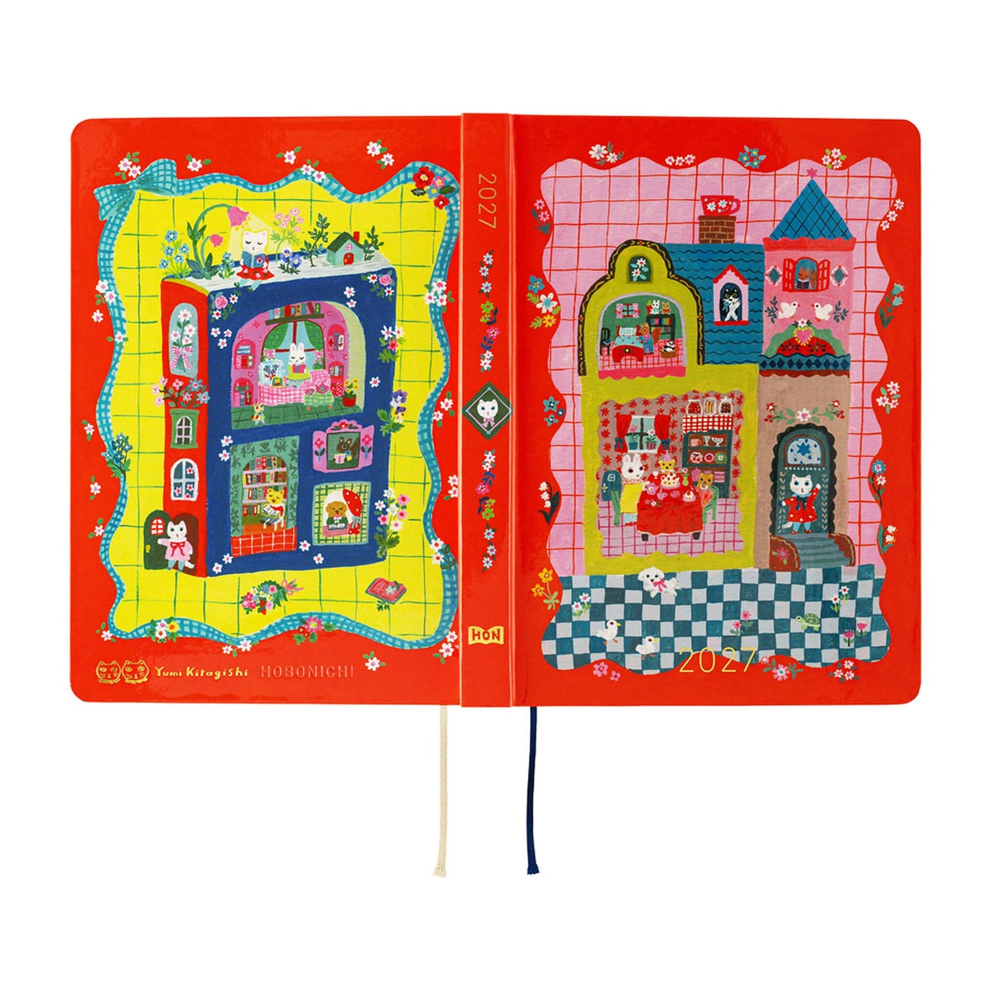 Hobonichi Techo HON A6 2027 - Yumi Kitagishi: White Cat and Rabbit’s Tea Room - 2027 Planners & Diaries
