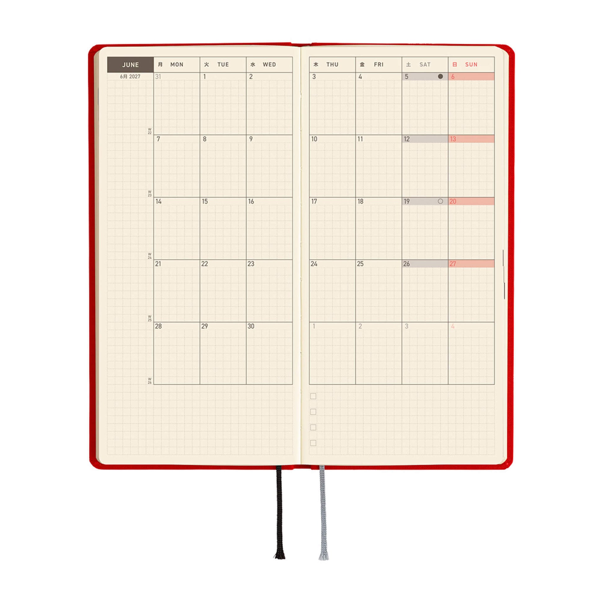 Hobonichi Techo Weeks 2027 - Colors: Poppy Red - 2027 Planners & Diaries