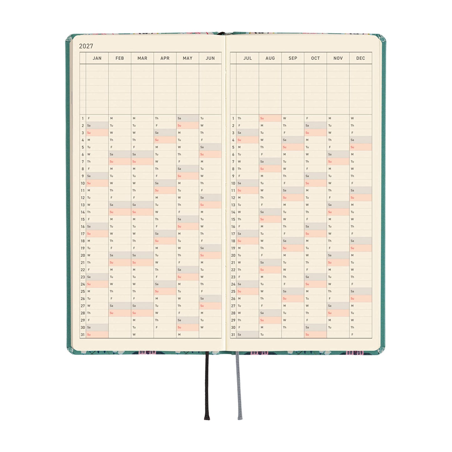 Hobonichi Techo Weeks 2027 - Yumi Kitagishi: White Cat Wallpaper - 2027 Planners & Diaries