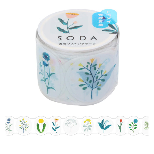 King Jim HITOTOKI SODA Die Cut Clear Tape - Wild Flower [30mm] - PET Film Tapes