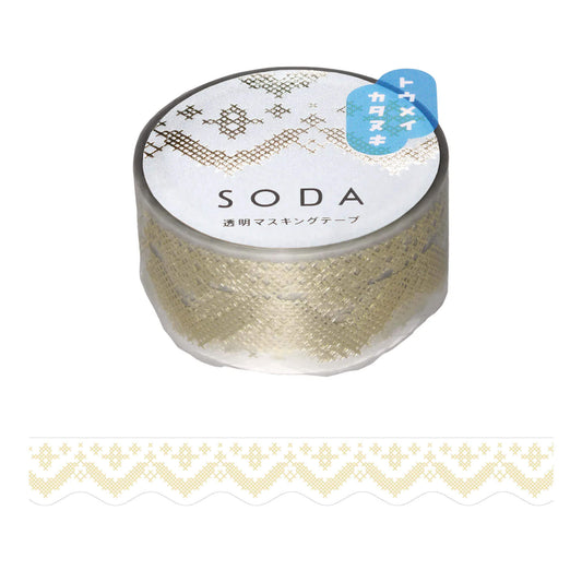 King Jim HITOTOKI SODA Transparent Tape White Gold Foil & Die Cut - Cross Stitch [20mm] - PET Film Tapes