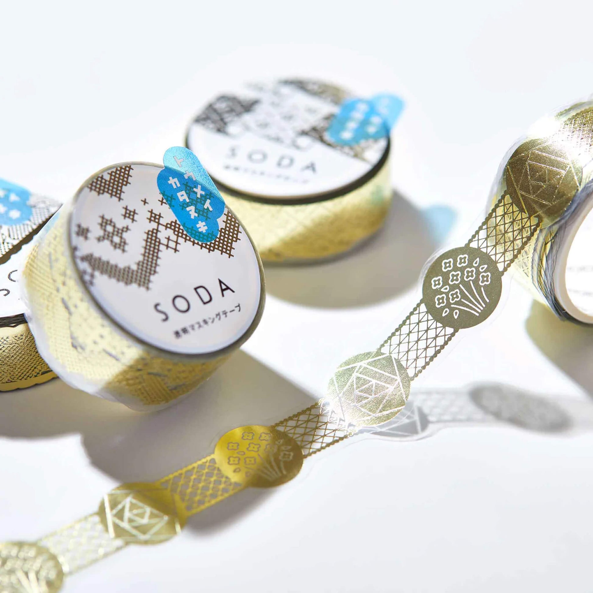 King Jim HITOTOKI SODA Transparent Tape White Gold Foil & Die Cut - Curtain [15mm] - PET Film Tapes