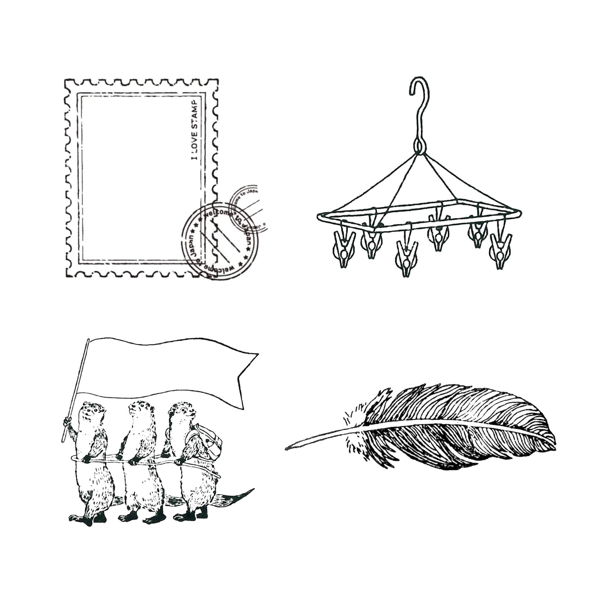 Kodomo no Kao I Love Stamp Series 4 - Clothes Drying Hanger - Rubber Stamps