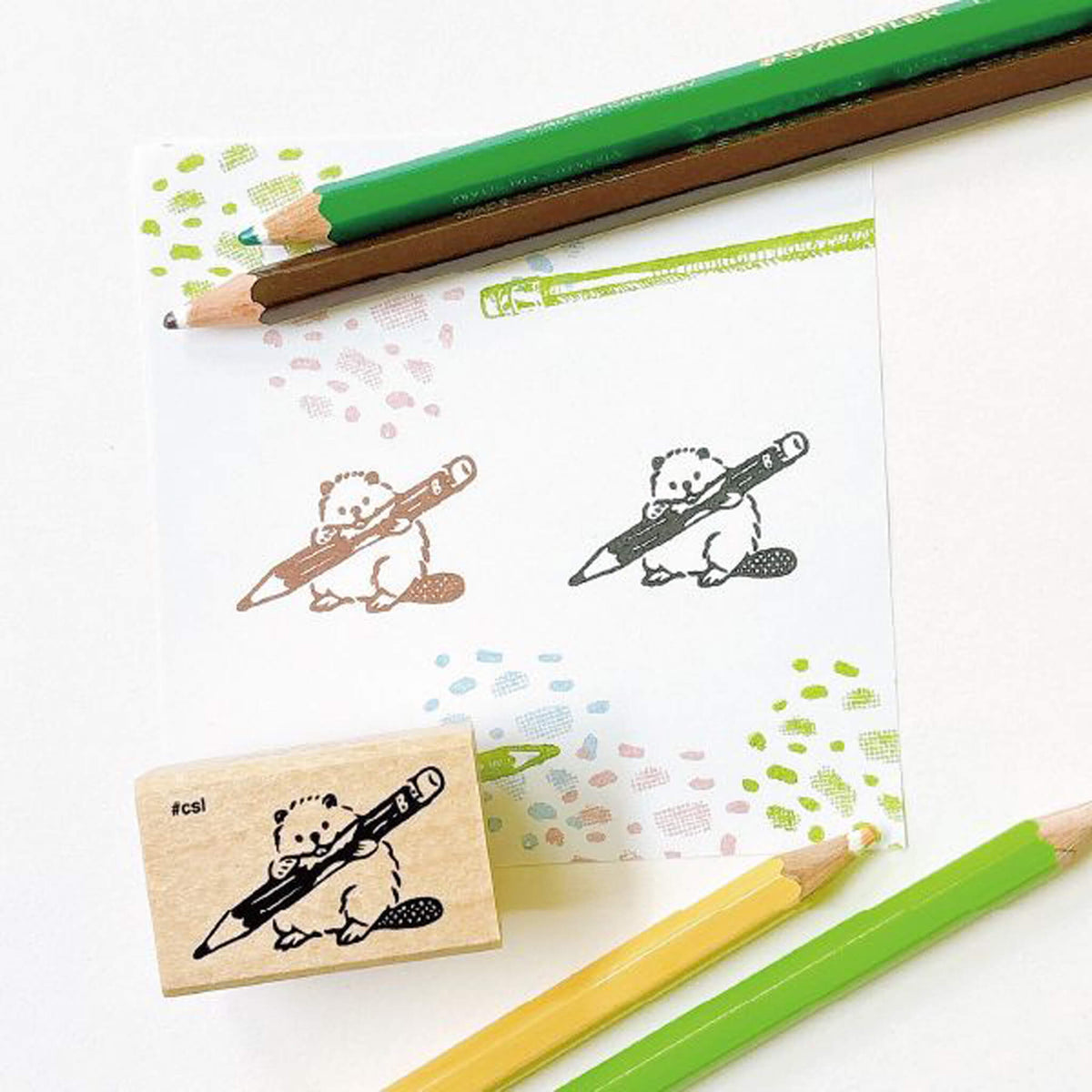 Kodomo no Kao I Love Stamp Series - Beaver Pencil - Rubber Stamps