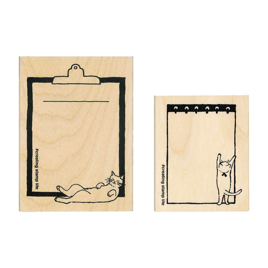 Kodomo no Kao I Love Stamp Series Cat & Memo - Clipboard Cat - Rubber Stamps