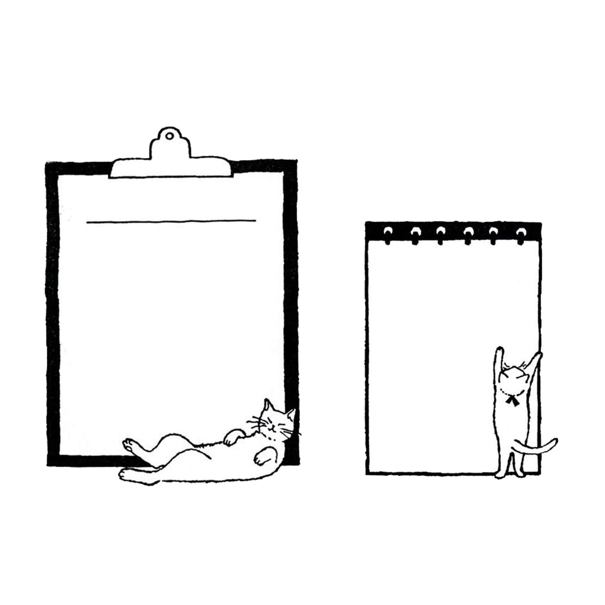 Kodomo no Kao I Love Stamp Series Cat & Memo - Clipboard Cat - Rubber Stamps