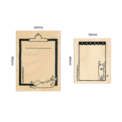 Kodomo no Kao I Love Stamp Series Cat & Memo - Clipboard Cat - Rubber Stamps