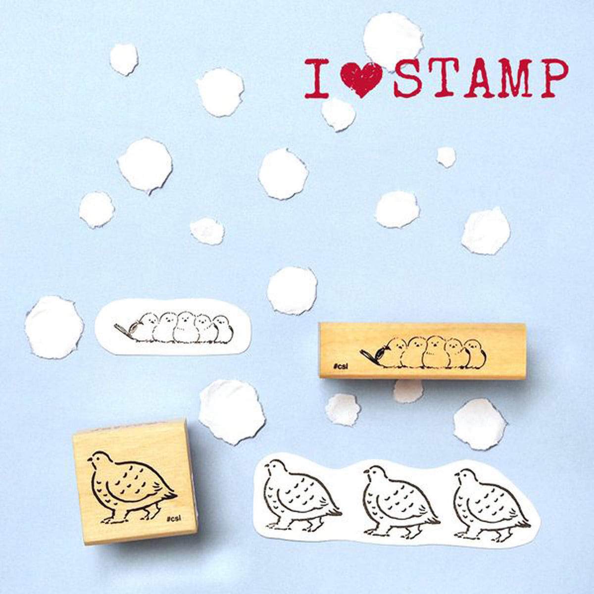 Kodomo no Kao I Love Stamp Series - Huddled Shimaenaga - Rubber Stamps